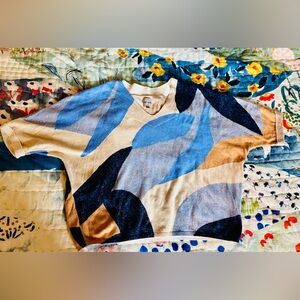 NIC+ZOE Blue and Tan Knit Sweater